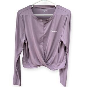 Champion Women Activewear Top Large Purple Logo Graphic Cropped Long Sleeve